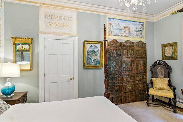 338 Harvard St Unit 1, Cambridge, MA 02139 - bedroom featuring ornamental molding and a chandelier