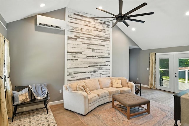 683 Rogers Ave, West Springfield, MA 01089 - living area with ceiling fan, wood finished floors, french doors, recessed lighting, and high vaulted ceiling