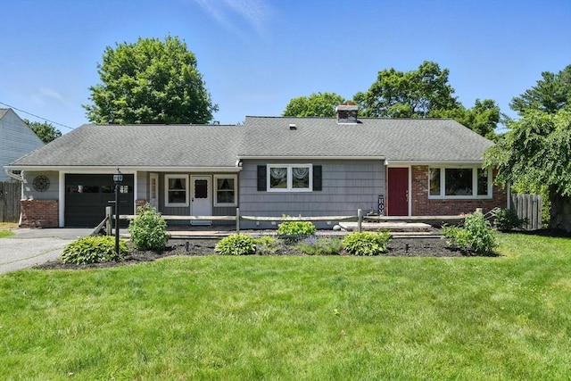 683 Rogers Ave, West Springfield, MA 01089 - view of front of home featuring a garage, asphalt driveway, a chimney, brick siding, and a shingled roof