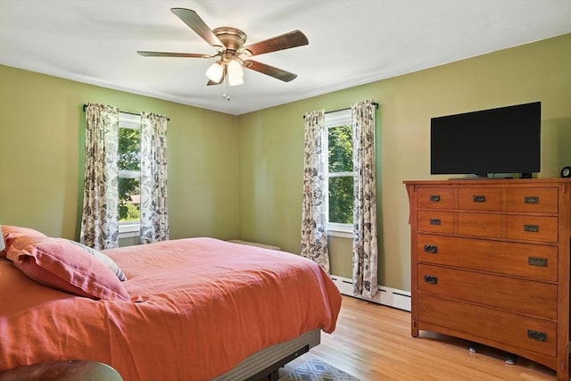 683 Rogers Ave, West Springfield, MA 01089 - bedroom featuring a baseboard heating unit, multiple windows, light wood finished floors, and a ceiling fan