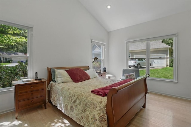 7 Alder Way Unit 7, Bedford, MA 01730 - bedroom featuring hardwood / wood-style floors, high vaulted ceiling, recessed lighting, and baseboards