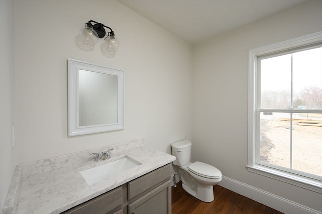 bathroom featuring hardwood / wood-style floors, vanity, and toilet