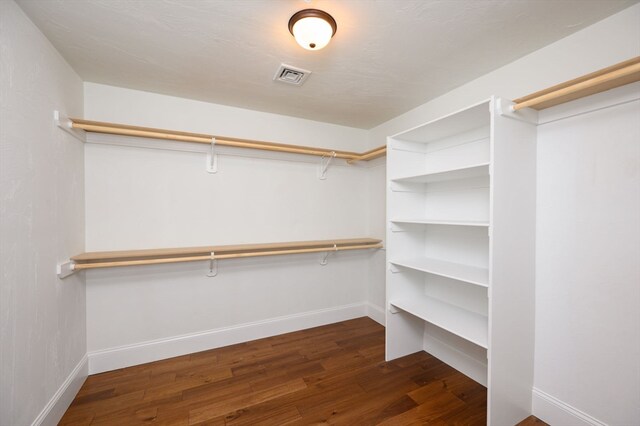 walk in closet featuring dark wood-type flooring