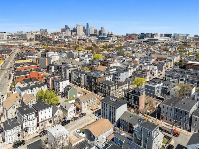 birds eye view of property with a city view
