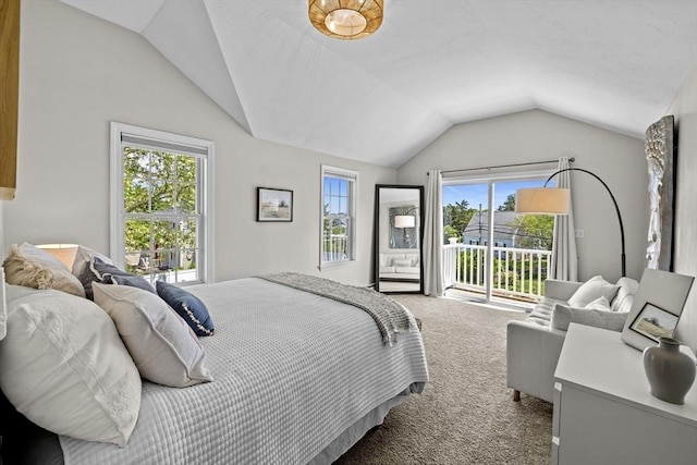 1137 Ferry St, Marshfield, MA 02050 - bedroom featuring vaulted ceiling, access to exterior, and carpet floors