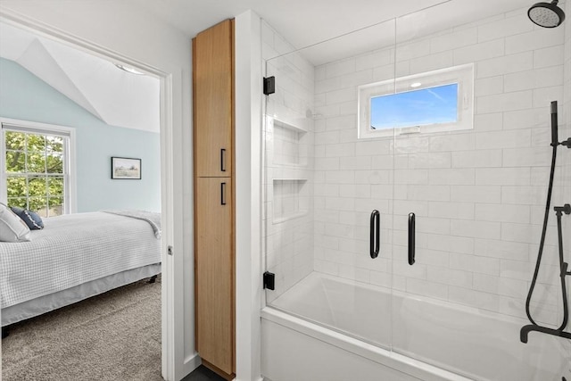 1137 Ferry St, Marshfield, MA 02050 - bathroom featuring ensuite bathroom, combined bath / shower with glass door, and lofted ceiling
