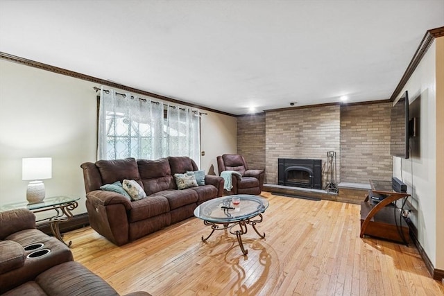 2 Orchard St, Berkley, MA 02779 - living area featuring crown molding, wood-type flooring, a fireplace, and baseboards