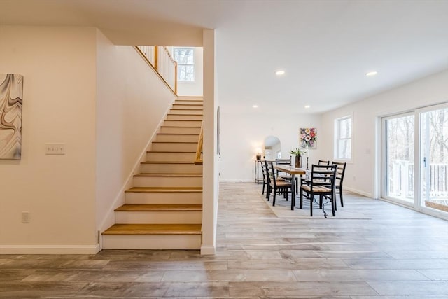 438 Granite St, Worcester, MA 01604 - staircase featuring wood finished floors and recessed lighting