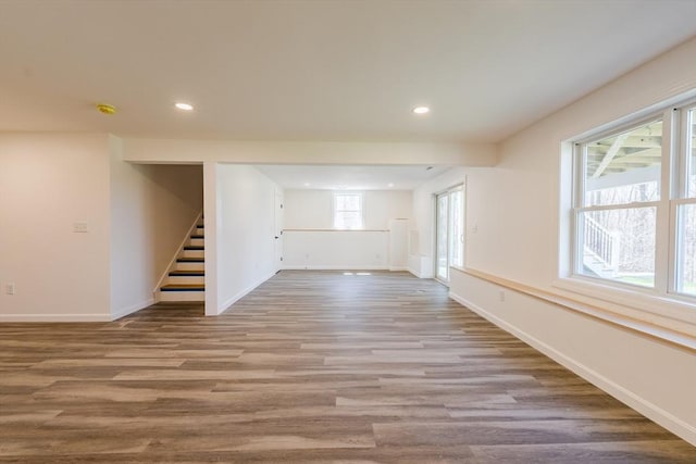 438 Granite St, Worcester, MA 01604 - unfurnished room featuring stairway, wood finished floors, and recessed lighting