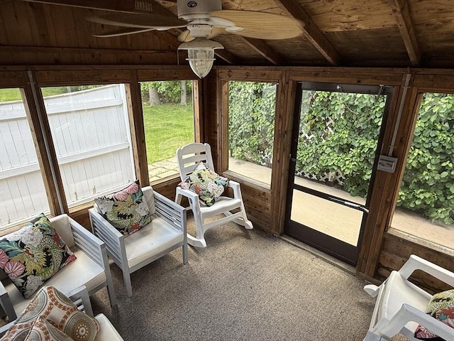 75 I St, Dracut, MA 01826 - sunroom with ceiling fan, carpet floors, wood ceiling, and wood walls