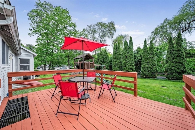 38 Main St, Acton, MA 01720 - wooden deck with a playground, a yard, and outdoor dining space