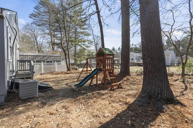 community playground featuring central AC unit and fence