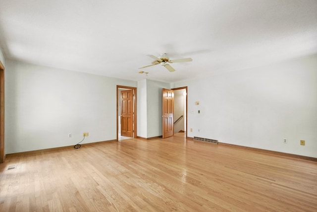 unfurnished room with light hardwood / wood-style flooring and ceiling fan