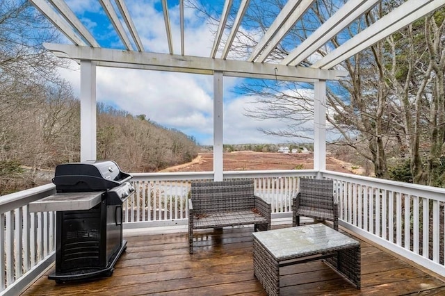 wooden terrace with grilling area