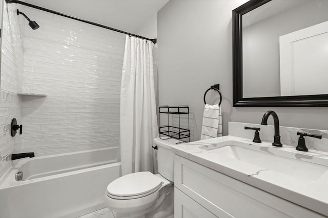 223 Saratoga St Unit U203, Boston, MA 02128 - full bathroom with shower / bathtub combination with curtain, vanity, toilet, and marble look tile flooring