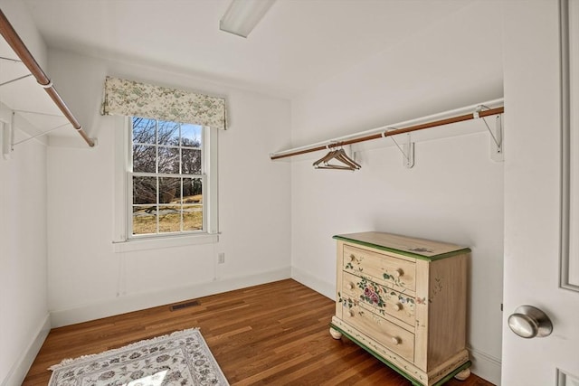 spacious closet featuring dark wood-type flooring