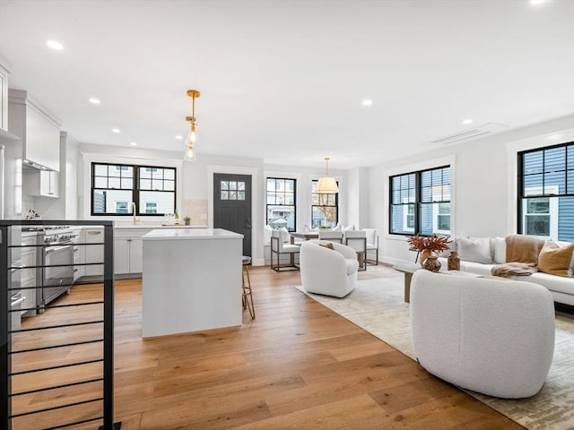 living room with light wood-type flooring