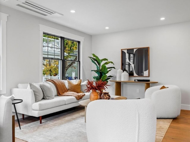 living room with light wood-type flooring