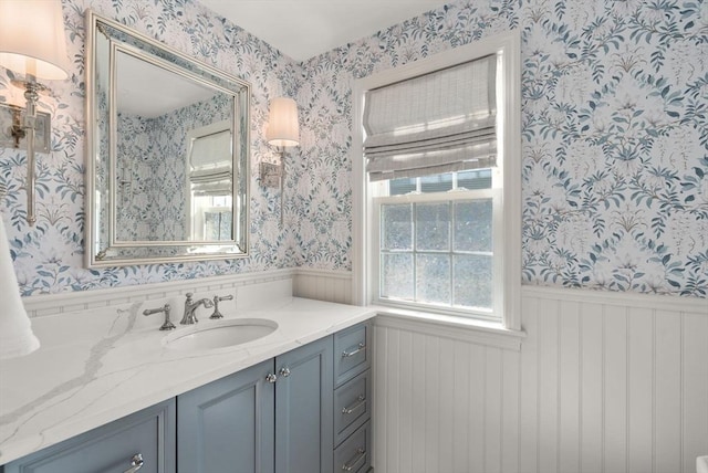 15 Janet Rd, Arlington, MA 02474 - bathroom with a wainscoted wall, wallpapered walls, and vanity