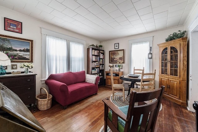 58 Field St, West Springfield, MA 01089 - living room with healthy amount of natural light, hardwood / wood-style flooring, and crown molding
