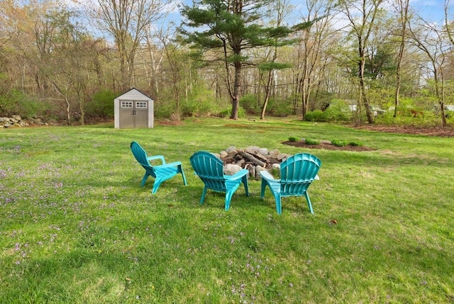 view of yard featuring an outdoor structure and a storage unit