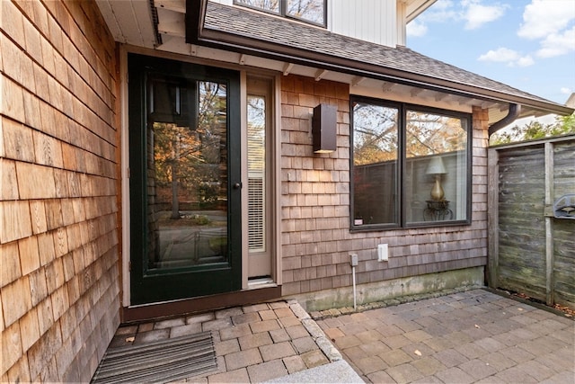 property entrance with a patio