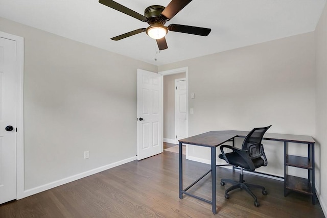 216 Pineview Cir, Agawam, MA 01001 - home office with a ceiling fan, wood finished floors, and baseboards