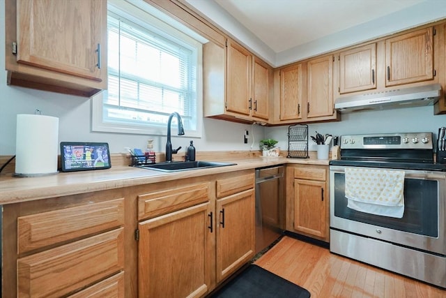 34 Lowell Rd Unit 21, Pepperell, MA 01463 - kitchen featuring stainless steel appliances, under cabinet range hood, light countertops, and light wood finished floors