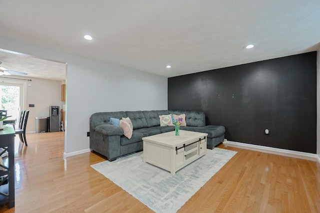 34 Lowell Rd Unit 21, Pepperell, MA 01463 - living area featuring light wood-style flooring, recessed lighting, and ceiling fan