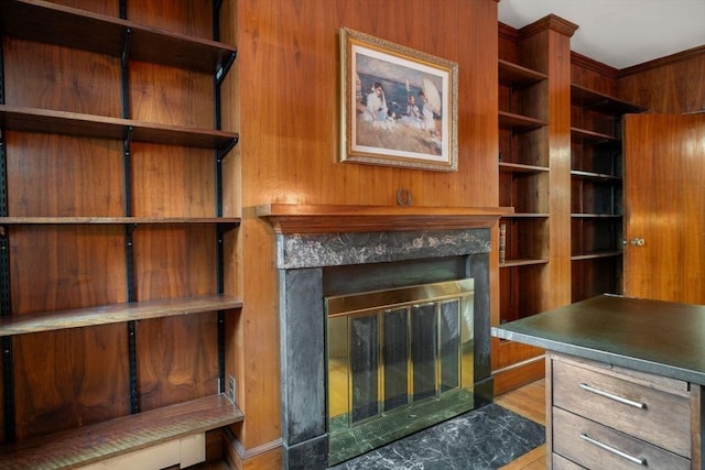 unfurnished living room with a fireplace