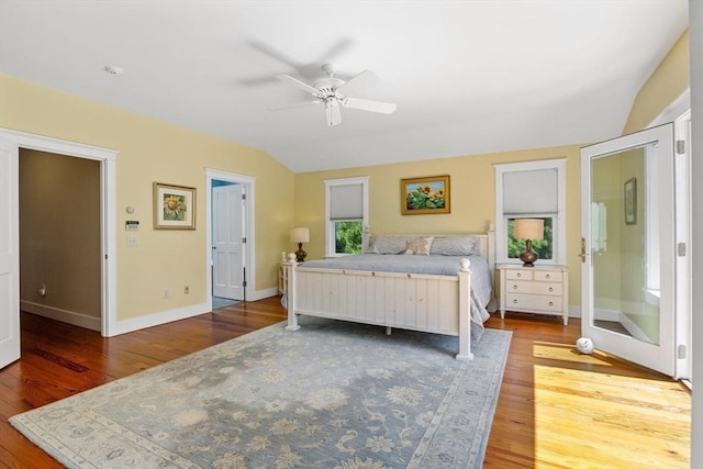 25 Richard Ln, Eastham, MA 02642 - bedroom with wood finished floors, vaulted ceiling, and a ceiling fan