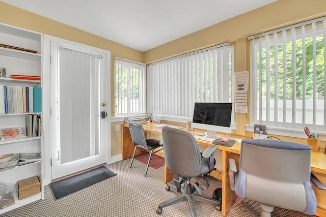 home office with light carpet