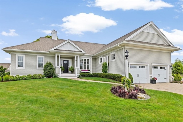 90 Chittenden Ln Unit 90, Cohasset, MA 02025 - view of front of property featuring a chimney, a front lawn, driveway, and roof with shingles