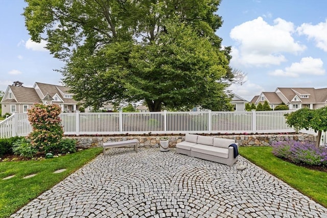 90 Chittenden Ln Unit 90, Cohasset, MA 02025 - view of patio with an outdoor living space and a residential view