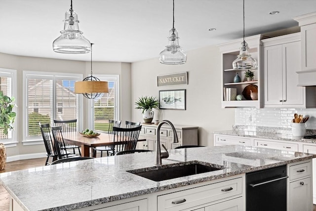90 Chittenden Ln Unit 90, Cohasset, MA 02025 - kitchen featuring open shelves, tasteful backsplash, healthy amount of natural light, white cabinets, and recessed lighting