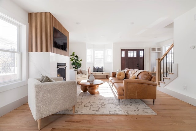 living room with light wood-type flooring