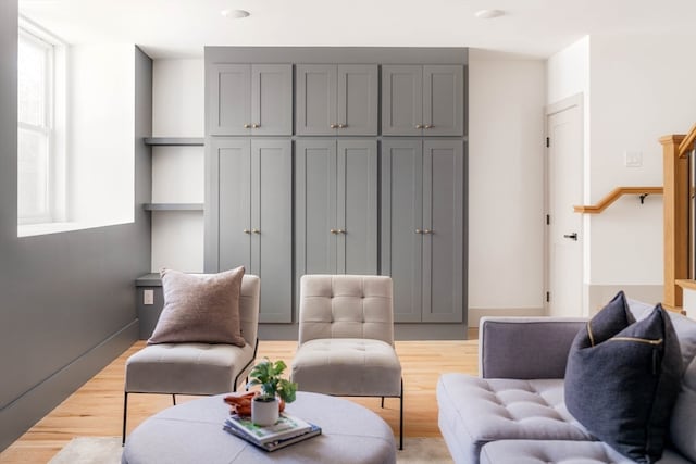 living room featuring light wood-type flooring