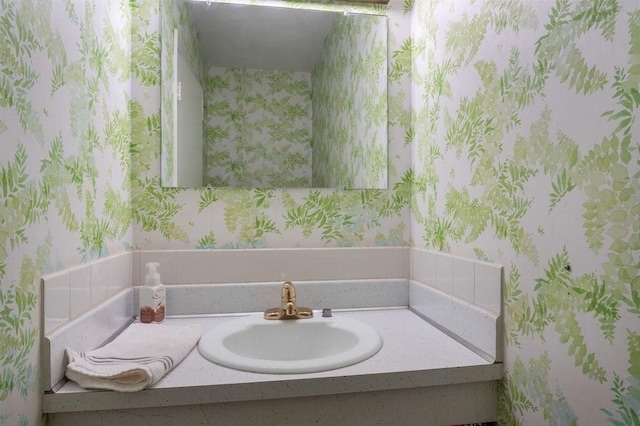 1 Charles St Unit W, Reading, MA 01867 - bathroom featuring wallpapered walls and vanity