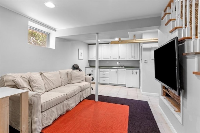 32 Oneida Rd, Winchester, MA 01890 - living room featuring light tile patterned floors and recessed lighting