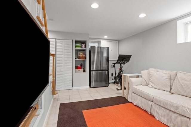 32 Oneida Rd, Winchester, MA 01890 - living area featuring light tile patterned floors and recessed lighting