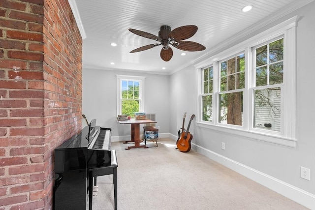 32 Oneida Rd, Winchester, MA 01890 - interior space with a ceiling fan, carpet flooring, crown molding, and recessed lighting