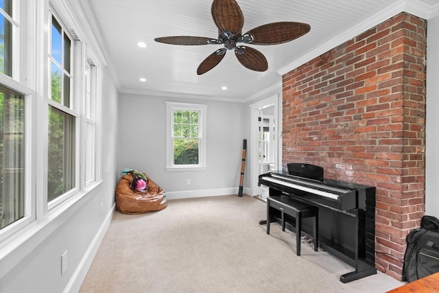 32 Oneida Rd, Winchester, MA 01890 - sitting room featuring ornamental molding, carpet floors, ceiling fan, and recessed lighting