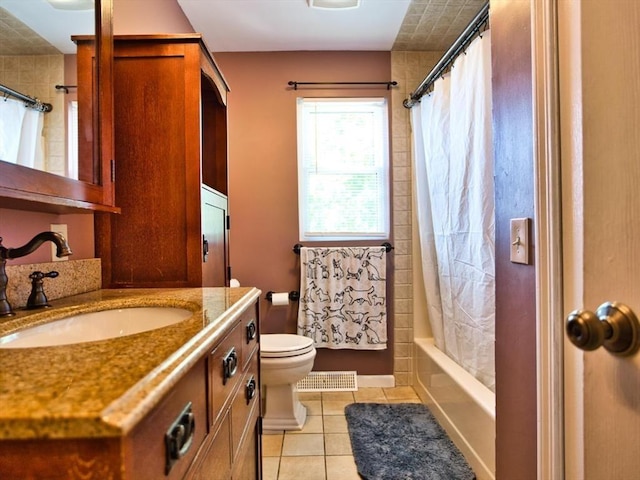 56 Gatehouse Dr, Fall River, MA 02720 - full bathroom with tile patterned flooring, toilet, shower / bath combo, and vanity