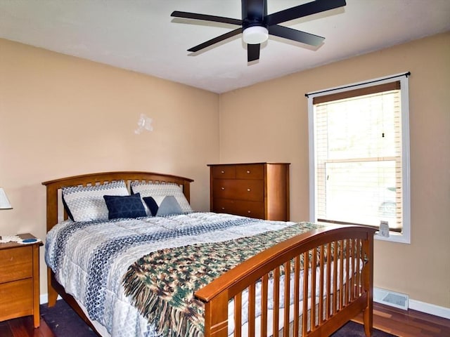 56 Gatehouse Dr, Fall River, MA 02720 - bedroom featuring baseboards, dark wood-style flooring, and a ceiling fan