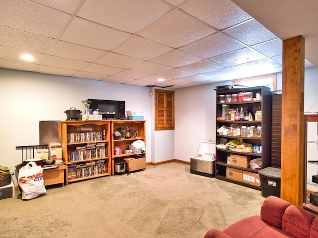 56 Gatehouse Dr, Fall River, MA 02720 - living area with carpet floors, a paneled ceiling, recessed lighting, and baseboards