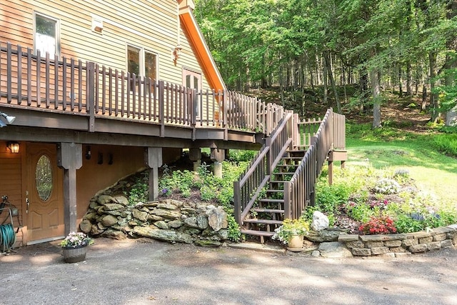 421 Legate Hill Rd, Charlemont, MA 01339 - exterior space with stairs and a wooden deck