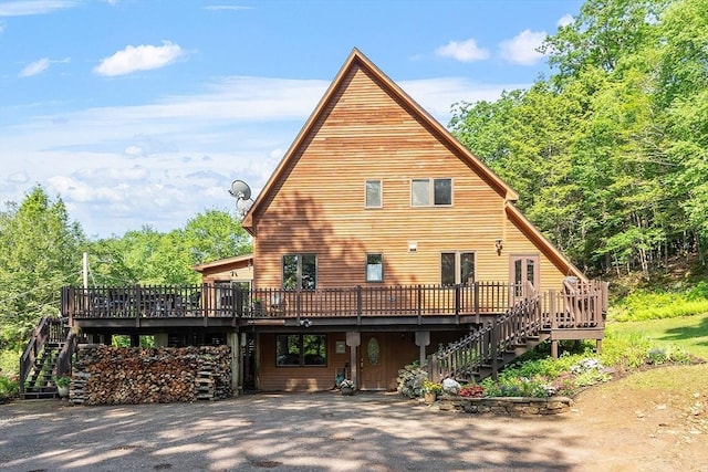 421 Legate Hill Rd, Charlemont, MA 01339 - rear view of property with stairs, a wooden deck, and driveway