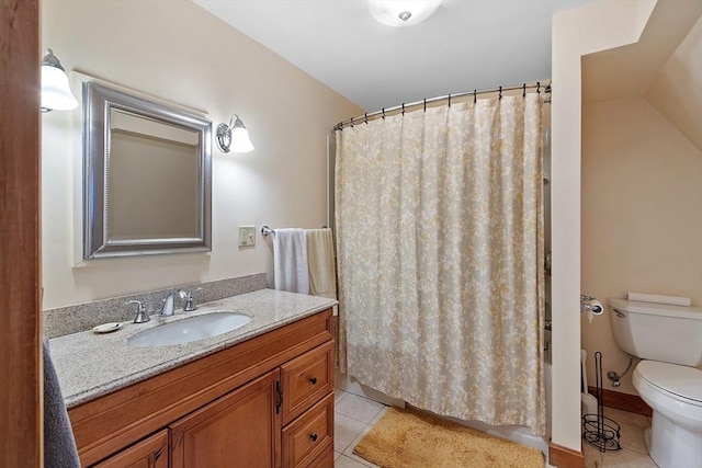 421 Legate Hill Rd, Charlemont, MA 01339 - bathroom featuring tile patterned floors, vanity, and shower / bath combo with shower curtain