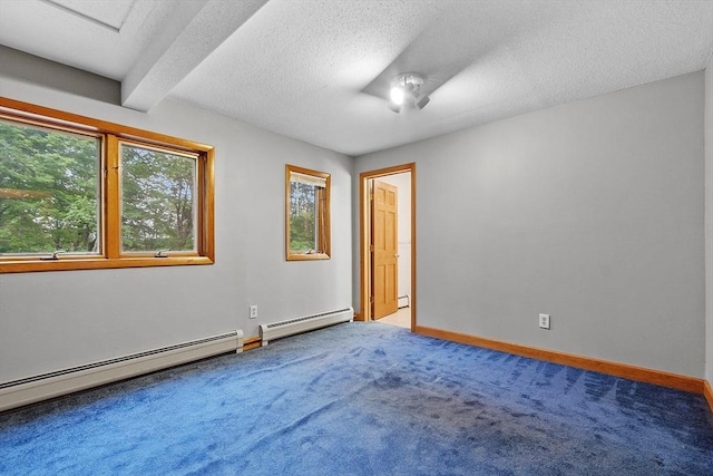 421 Legate Hill Rd, Charlemont, MA 01339 - spare room featuring baseboard heating, carpet floors, and a textured ceiling