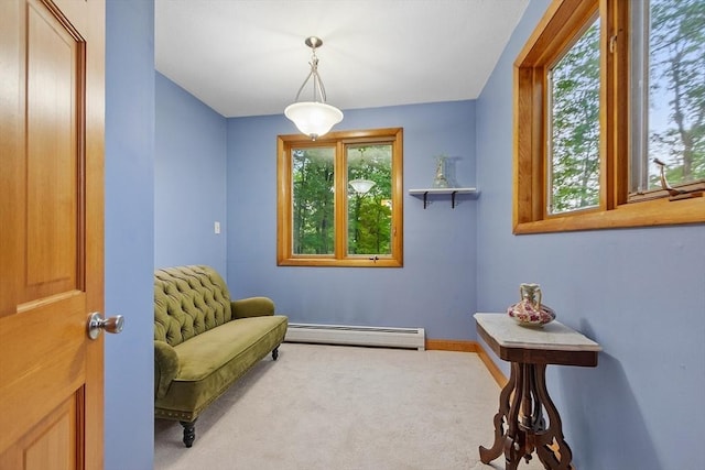 421 Legate Hill Rd, Charlemont, MA 01339 - living area featuring a baseboard radiator and carpet floors